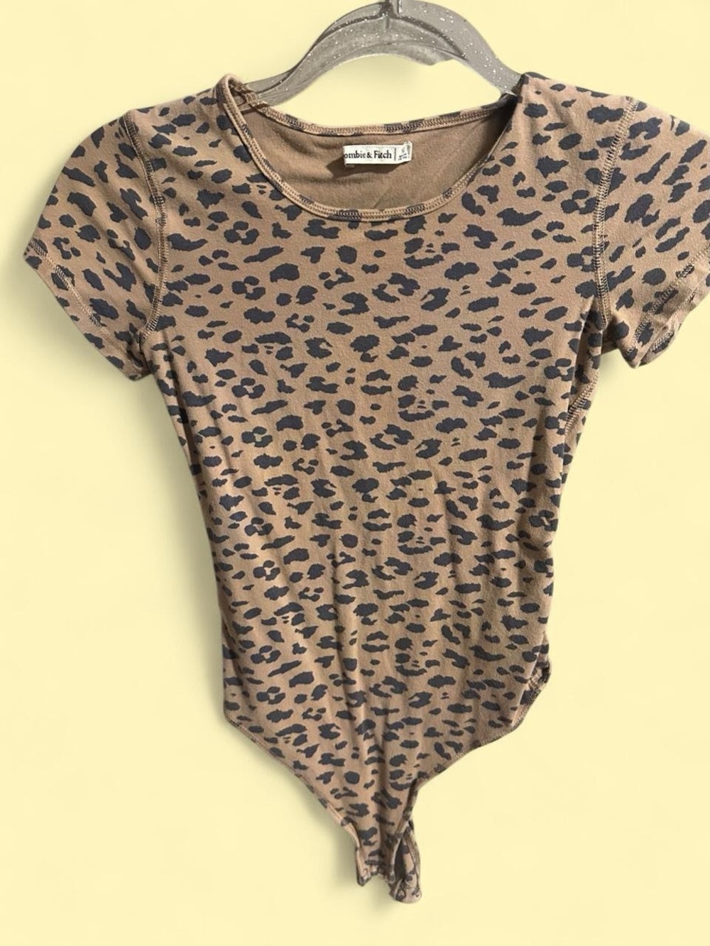 Abercrombie & Fitch Tan and Black Leopard Print Short Sleeve Bodysuit